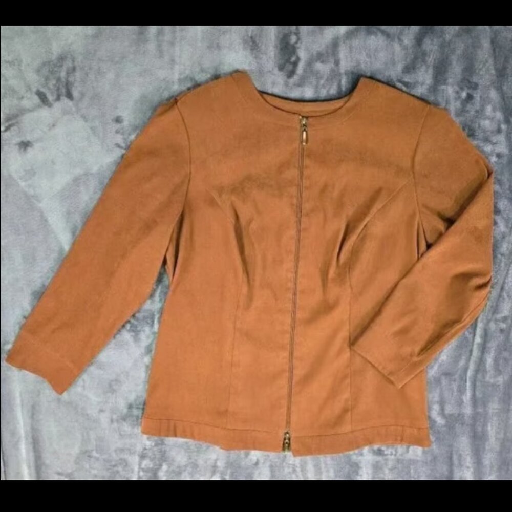 Zip Front Career Blazer Womens 16 Brown Stretch Jacket